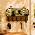 Cute Black Cat Stained Glass Wall Key Holder with 5 Hooks – Entryway Organizer