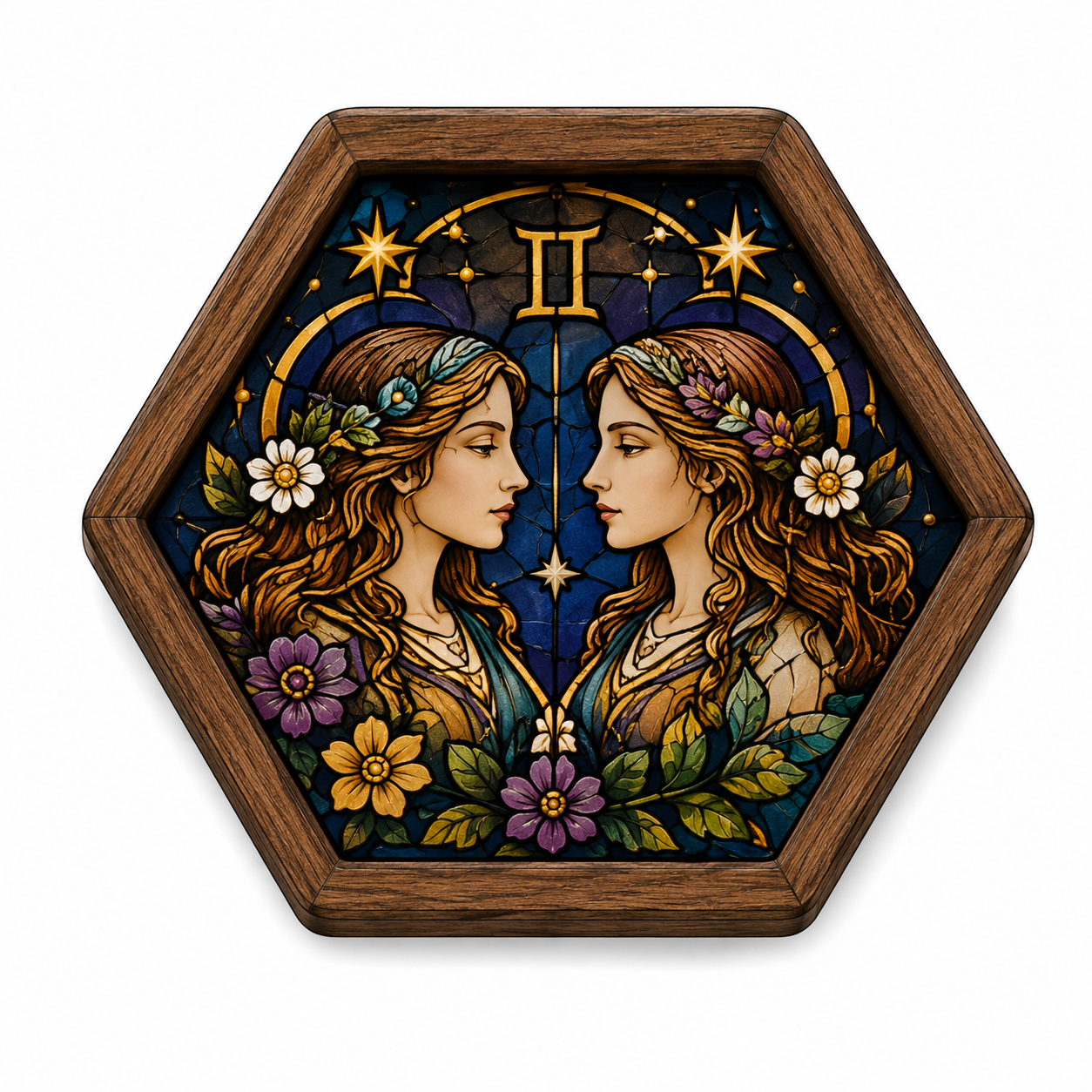 Vintage Wood Glass Zodiac Coasters | Astrology Coaster Set | Stained Glass Style Drink Coasters | Coffee Bar Decor | Zodiac Birthday Gift