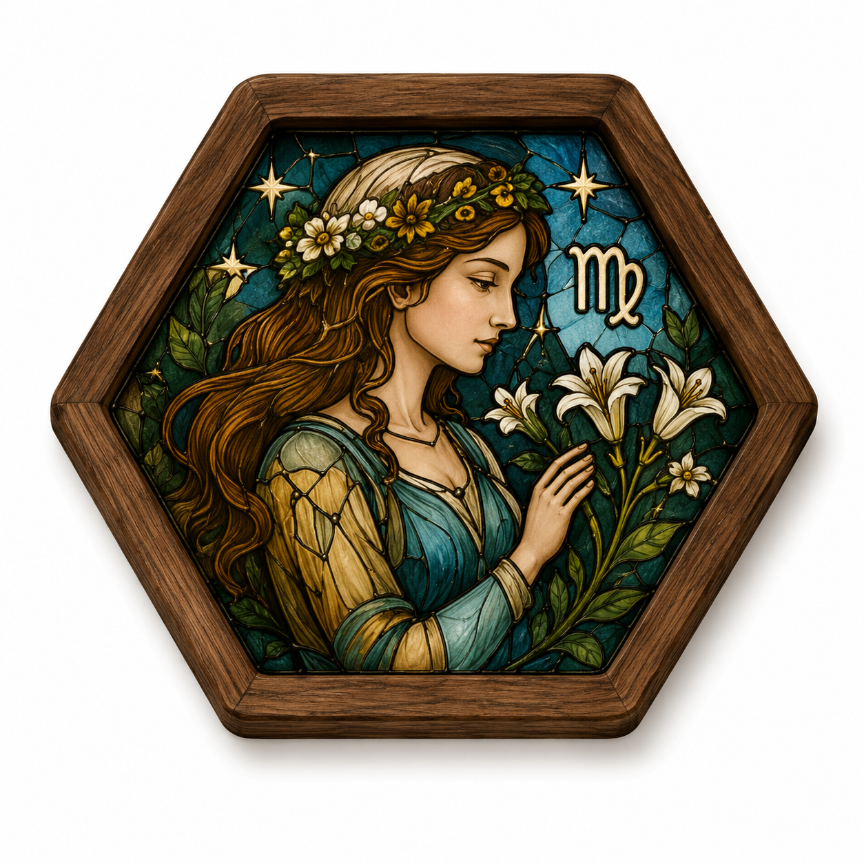 Vintage Wood Glass Zodiac Coasters | Astrology Coaster Set | Stained Glass Style Drink Coasters | Coffee Bar Decor | Zodiac Birthday Gift