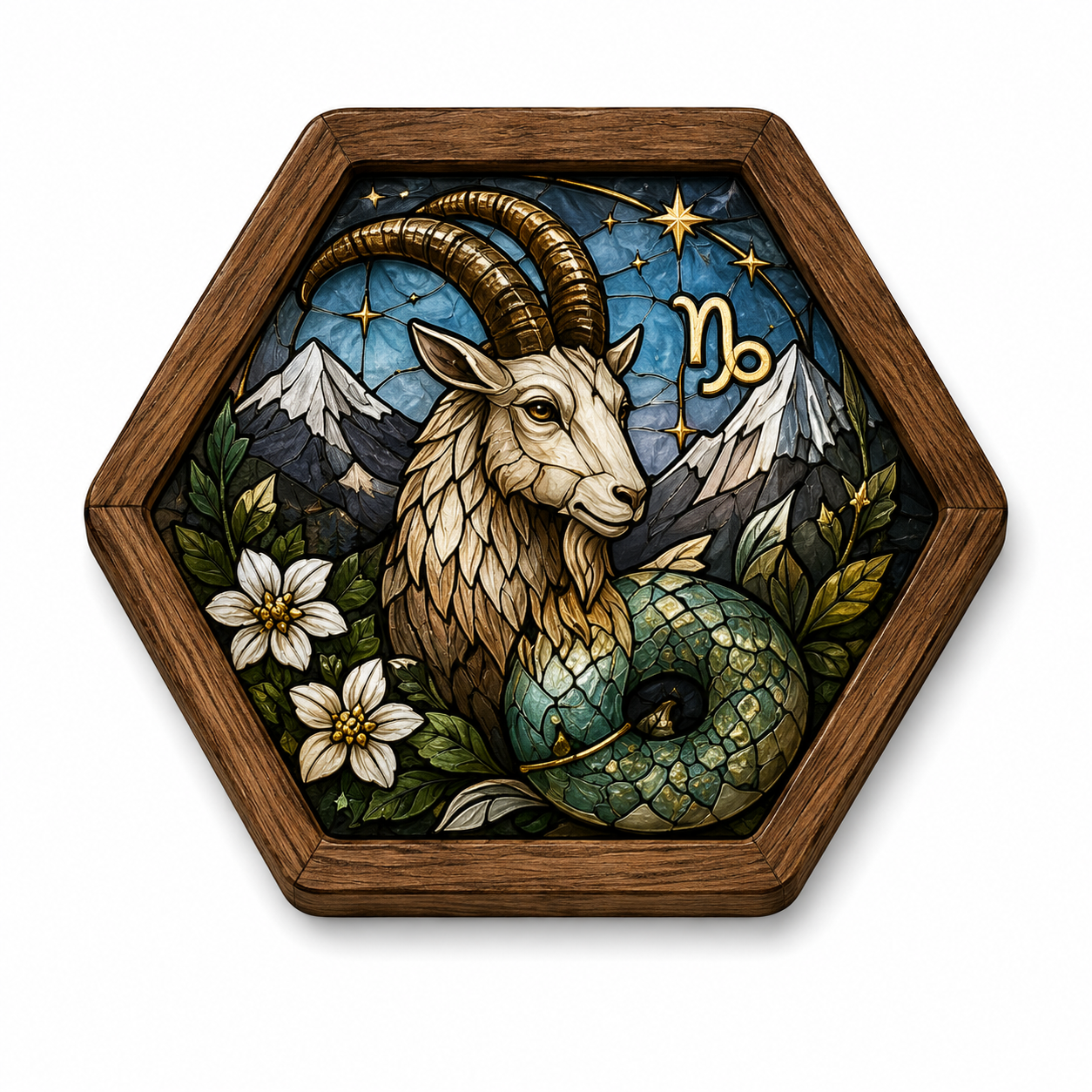 Vintage Wood Glass Zodiac Coasters | Astrology Coaster Set | Stained Glass Style Drink Coasters | Coffee Bar Decor | Zodiac Birthday Gift