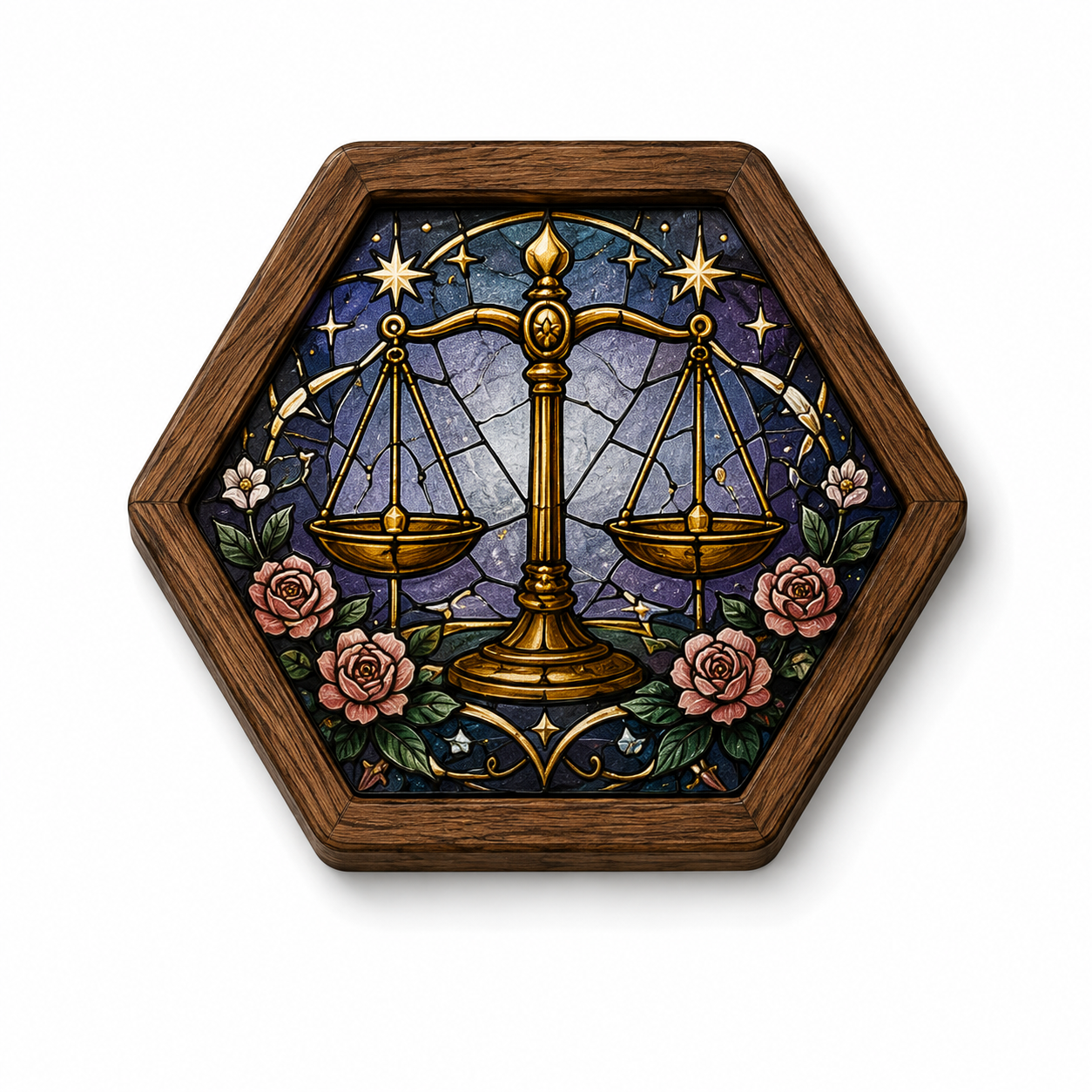 Vintage Wood Glass Zodiac Coasters | Astrology Coaster Set | Stained Glass Style Drink Coasters | Coffee Bar Decor | Zodiac Birthday Gift