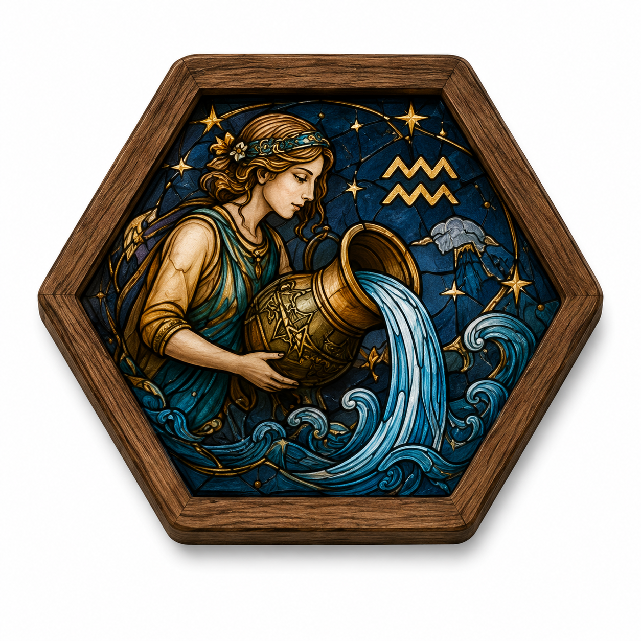 Vintage Wood Glass Zodiac Coasters | Astrology Coaster Set | Stained Glass Style Drink Coasters | Coffee Bar Decor | Zodiac Birthday Gift