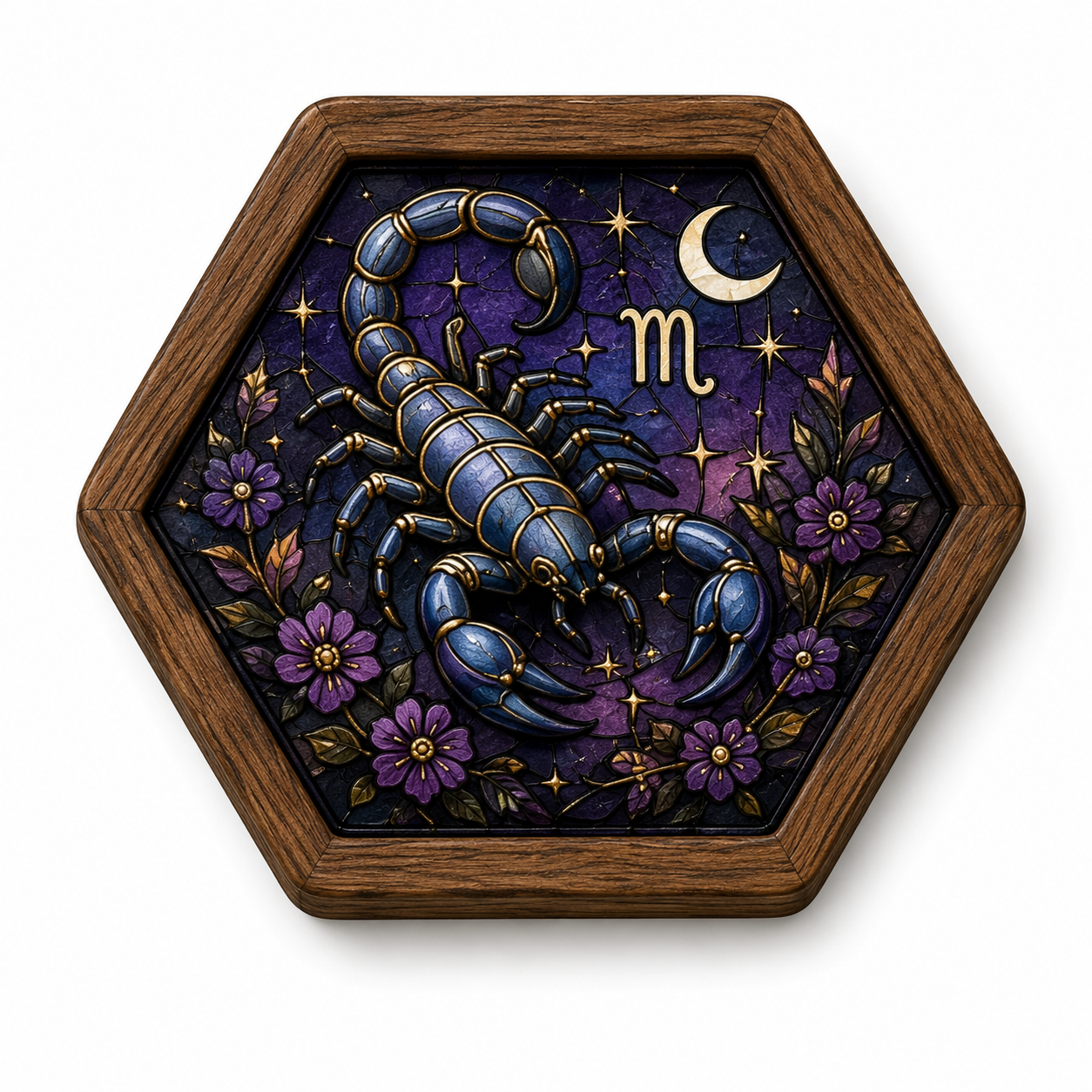 Vintage Wood Glass Zodiac Coasters | Astrology Coaster Set | Stained Glass Style Drink Coasters | Coffee Bar Decor | Zodiac Birthday Gift