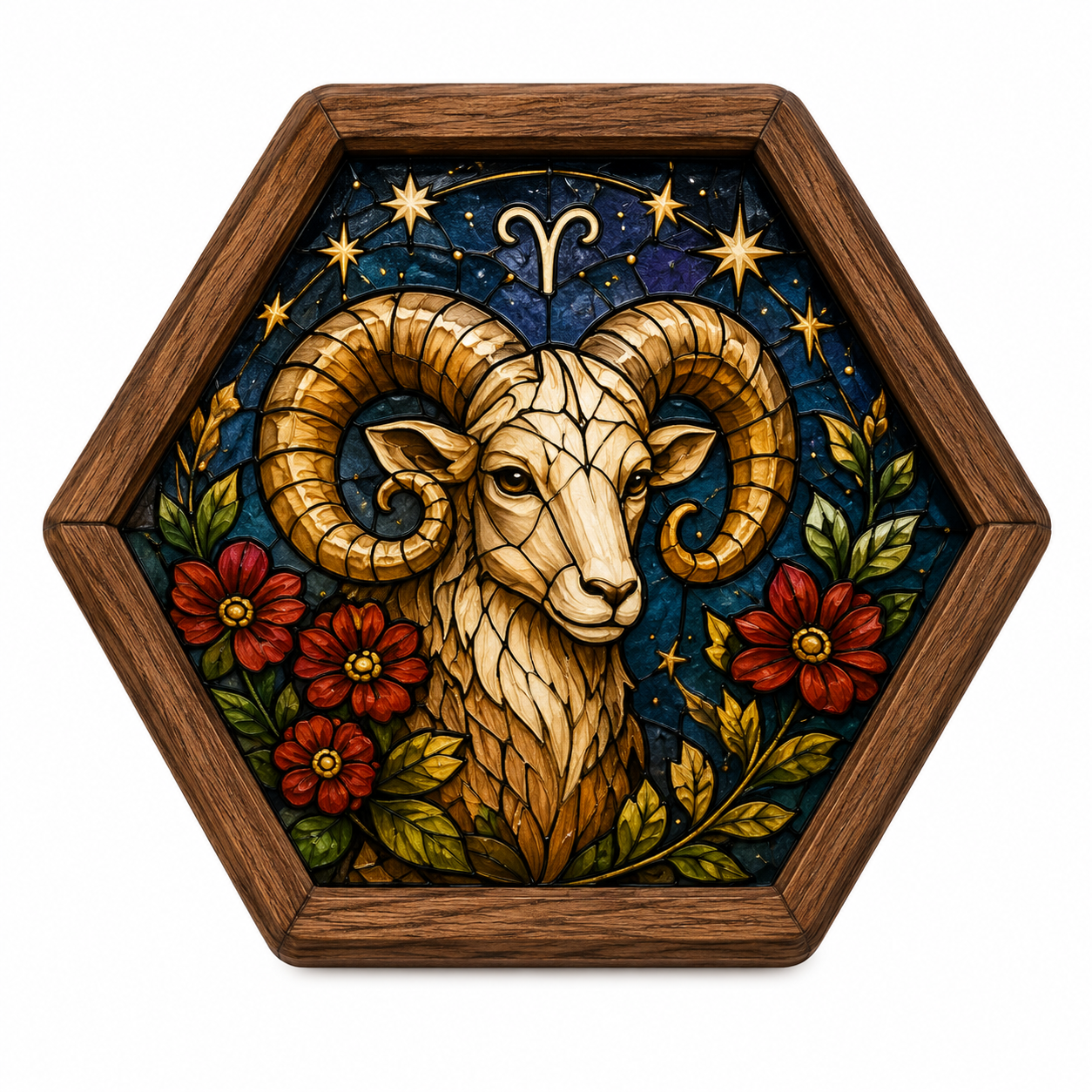 Vintage Wood Glass Zodiac Coasters | Astrology Coaster Set | Stained Glass Style Drink Coasters | Coffee Bar Decor | Zodiac Birthday Gift