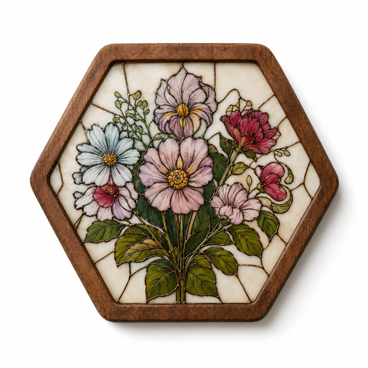 Wood Glass Art Coasters | Stained Glass Style Coffee Coaster Set | Suncatcher Decor | Coffee Bar Decor | Housewarming Gift