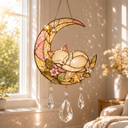 Custom Cat Moon Suncatcher | Personalized Pet Memorial Gift | Stained Glass Style Window Hanging | Cat Lover Gift