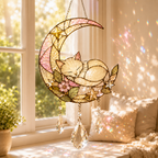 Custom Cat Moon Suncatcher | Personalized Pet Memorial Gift | Stained Glass Style Window Hanging | Cat Lover Gift