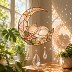 Custom Cat Moon Suncatcher | Personalized Pet Memorial Gift | Stained Glass Style Window Hanging | Cat Lover Gift