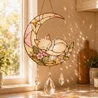 Custom Cat Moon Suncatcher | Personalized Pet Memorial Gift | Stained Glass Style Window Hanging | Cat Lover Gift