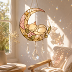 Custom Cat Moon Suncatcher | Personalized Pet Memorial Gift | Stained Glass Style Window Hanging | Cat Lover Gift