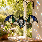 20 Style Halloween Bat Skull Suncatcher | Blue Green Stained Glass Style Window Hanging | Gothic Witchy Decor | Car Ornament Gift