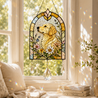 Dog Floral Suncatcher | Stained Glass Style Window Hanging | Crystal Rainbow Decor | Pet Memorial Gift | Dog Lover Gift