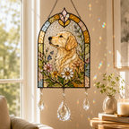 Dog Floral Suncatcher | Stained Glass Style Window Hanging | Crystal Rainbow Decor | Pet Memorial Gift | Dog Lover Gift