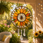 Sunflower Bee Suncatcher | Stained Glass Style Window Hanging | Crystal Rainbow Decor | Bee Lover Gift | Sunroom Decor