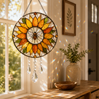 Sunflower Bee Suncatcher | Stained Glass Style Window Hanging | Crystal Rainbow Decor | Bee Lover Gift | Sunroom Decor