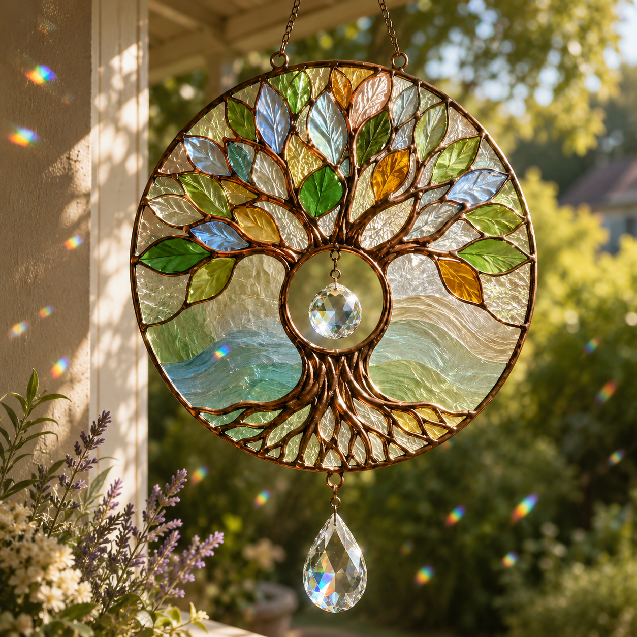 Tree of Life Suncatcher | Stained Glass Style Window Hanging | Crystal Rainbow Decor | Nature Lover Gift | Sunroom Decor Reading Nook Decoration