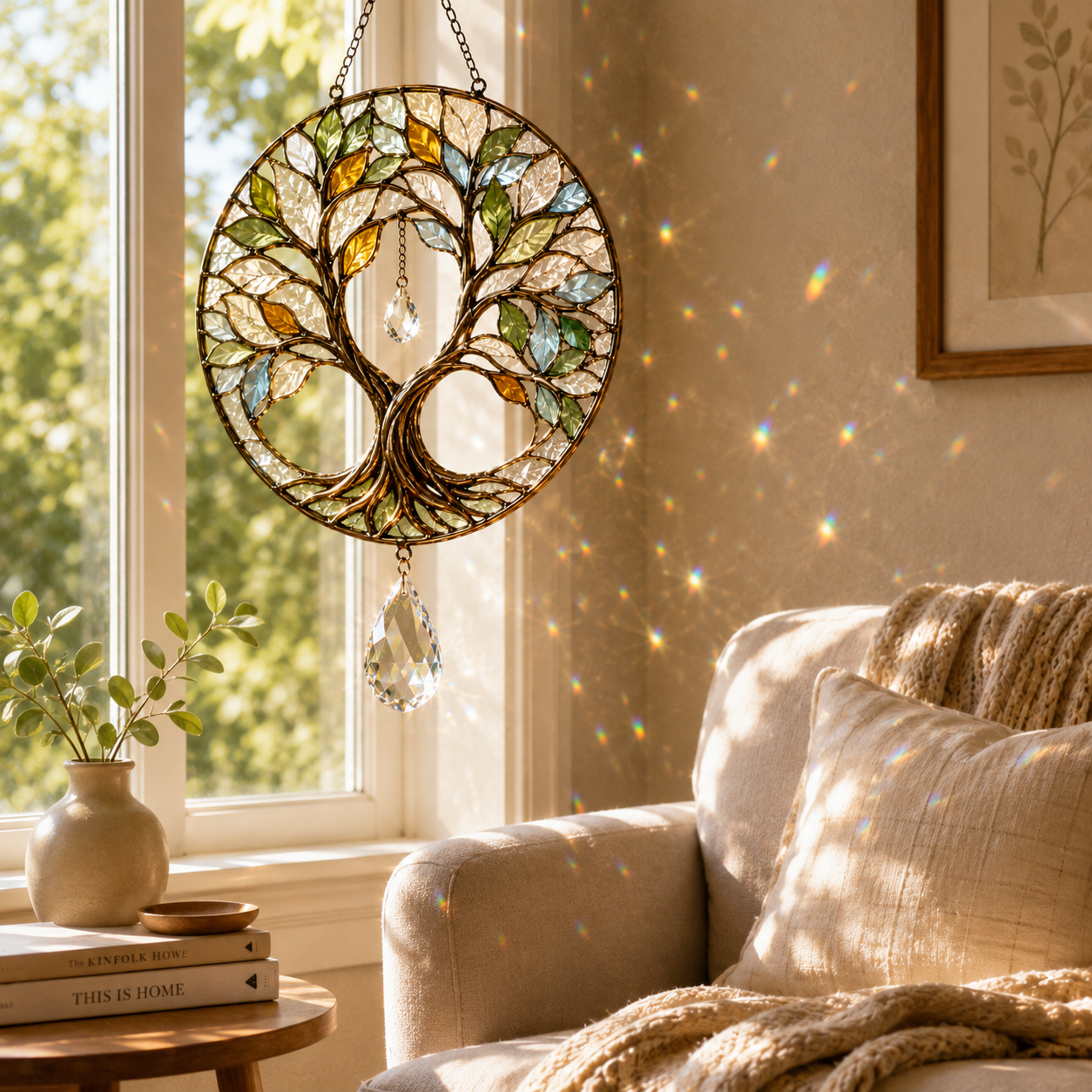 Tree of Life Suncatcher | Crystal Rainbow Window Hanging | Stained Glass Style Decor | Spiritual Nature Lover Gift