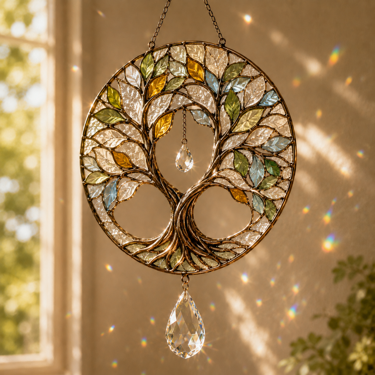 Tree of Life Suncatcher | Crystal Rainbow Window Hanging | Stained Glass Style Decor | Spiritual Nature Lover Gift