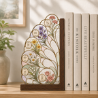 12 Zodiac Birth Flower Bookends | Wood Glass Bookend Set | Astrology Bookshelf Decor | Birthday Gift | Floral Book Holder