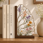12 Zodiac Birth Flower Bookends | Wood Glass Bookend Set | Astrology Bookshelf Decor | Birthday Gift | Floral Book Holder