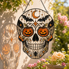 Halloween Skull Suncatcher | Stained Glass Style Window Hanging | Pumpkin Bat Moon Decor | Car Hanging Decor | Gothic Gift