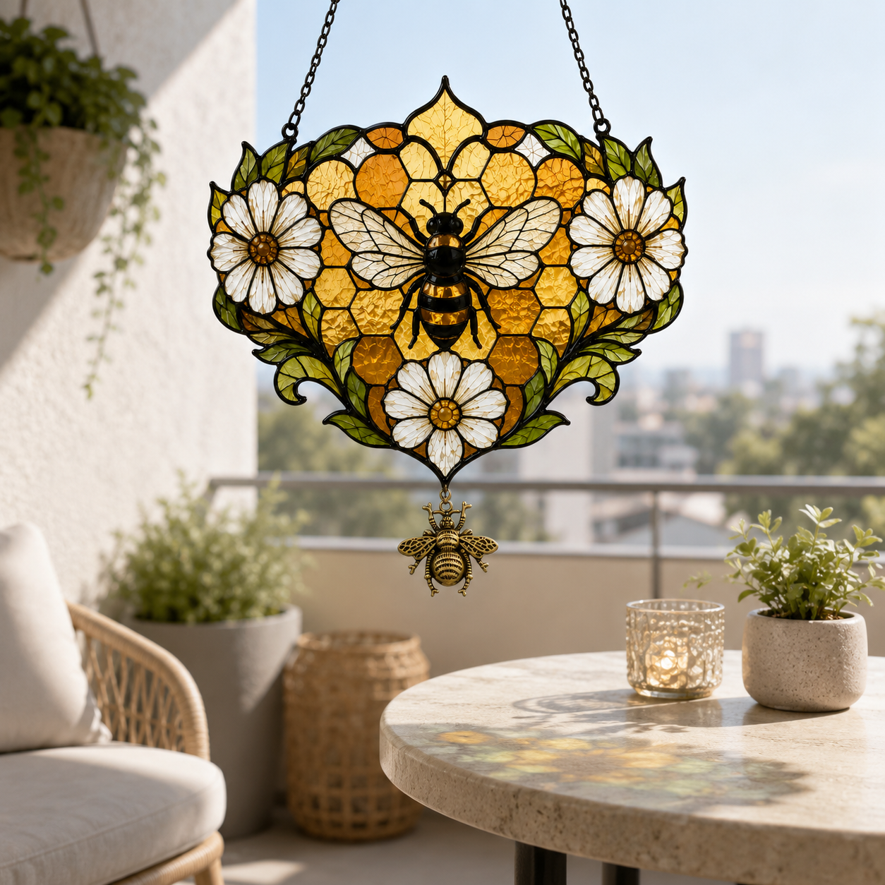 Golden Honeycomb Bee Daisy Suncatcher | Floral Window Hanging | Bee Lover Gift | Cottagecore Decor