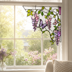 Purple Wisteria Butterfly Stained Glass Window Corner Hanging Ornament