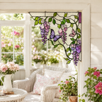 Purple Wisteria Butterfly Stained Glass Window Corner Hanging Ornament