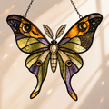 Halloween Luna Moth Suncatcher | Stained Glass Style Window Hanging | Witchy Moon Star Decor | Car Hanging Decor | Moth Gift