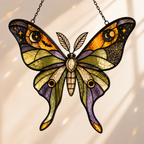 Halloween Luna Moth Suncatcher | Stained Glass Style Window Hanging | Witchy Moon Star Decor | Car Hanging Decor | Moth Gift