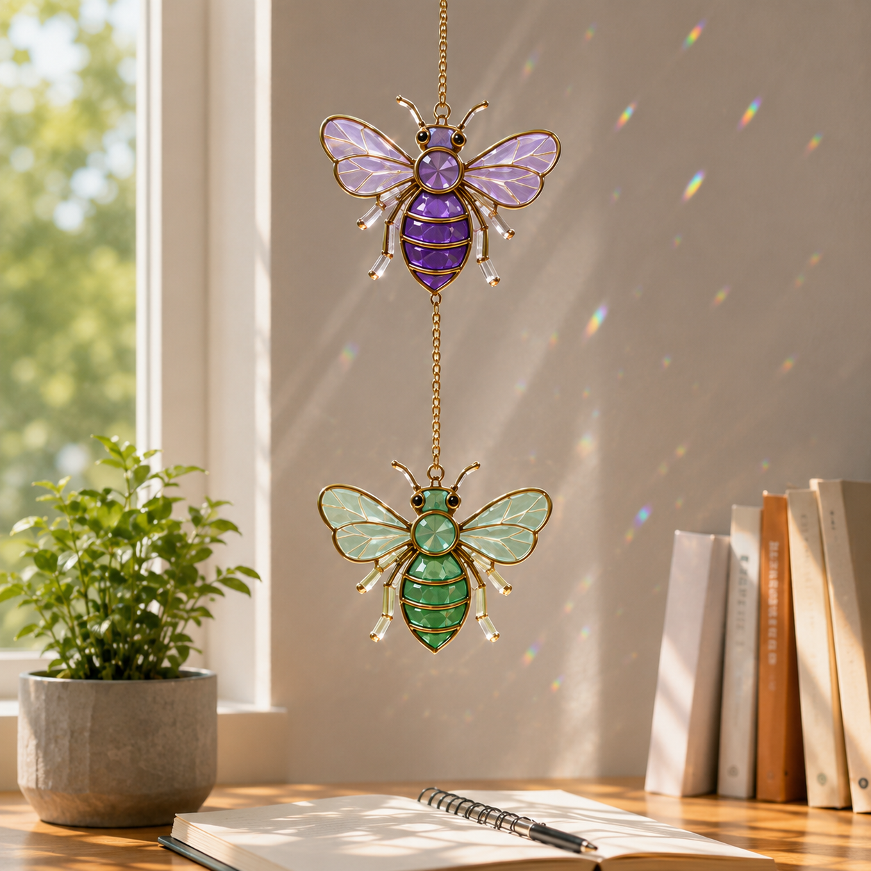 Bee Suncatcher | Stained Glass Style Window Hanging | Gold Bee Wall Decor | Car Hanging Decor | Bee Lover Gift