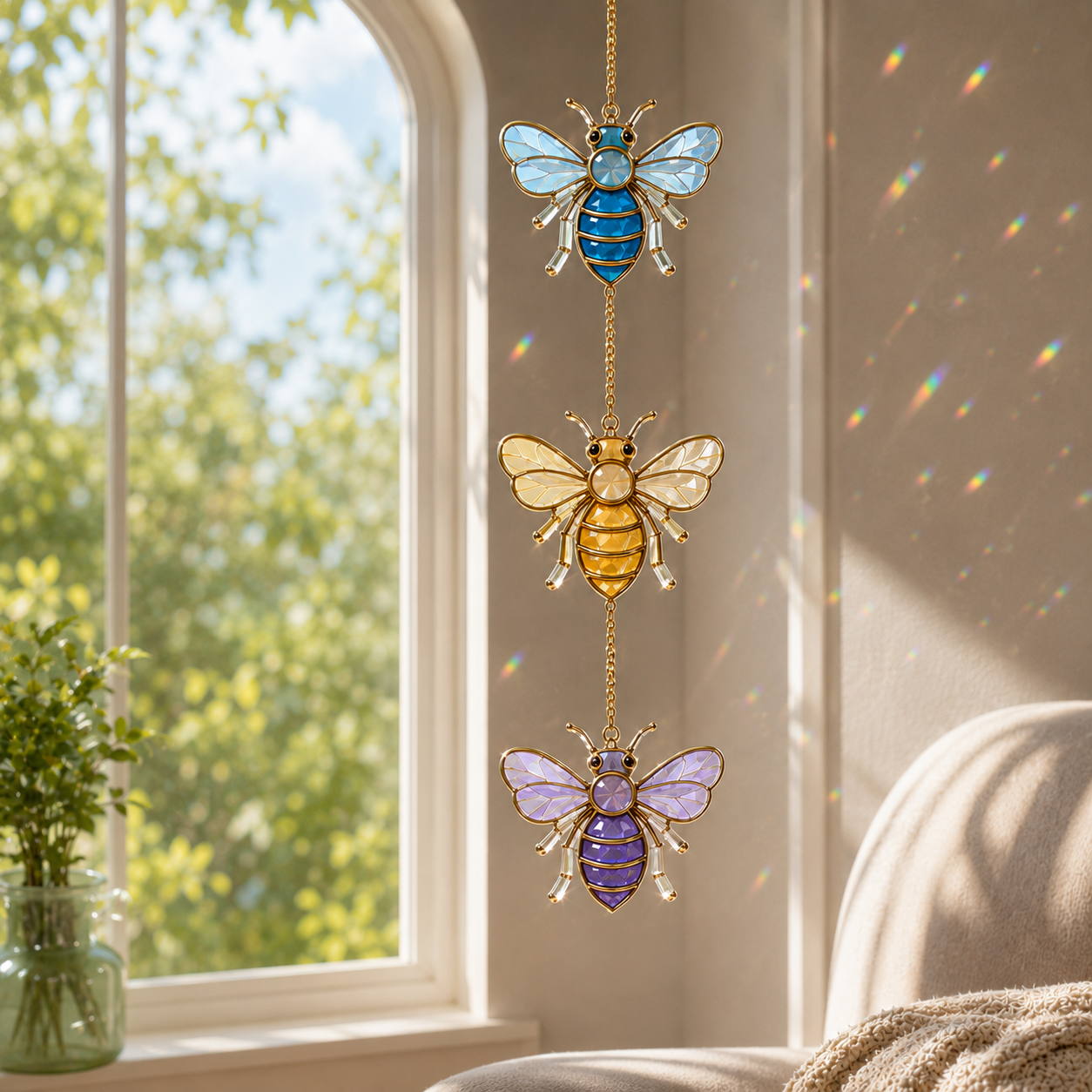 Bee Suncatcher | Stained Glass Style Window Hanging | Gold Bee Wall Decor | Car Hanging Decor | Bee Lover Gift