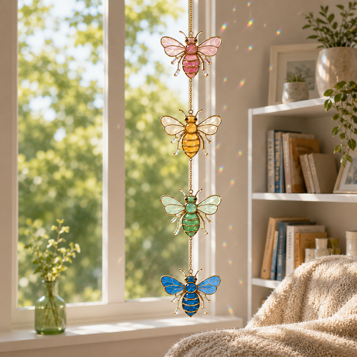 Bee Suncatcher | Stained Glass Style Window Hanging | Gold Bee Wall Decor | Car Hanging Decor | Bee Lover Gift
