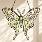 Halloween Luna Moth Suncatcher | Stained Glass Style Window Hanging | Witchy Moon Star Decor | Car Hanging Decor | Moth Gift