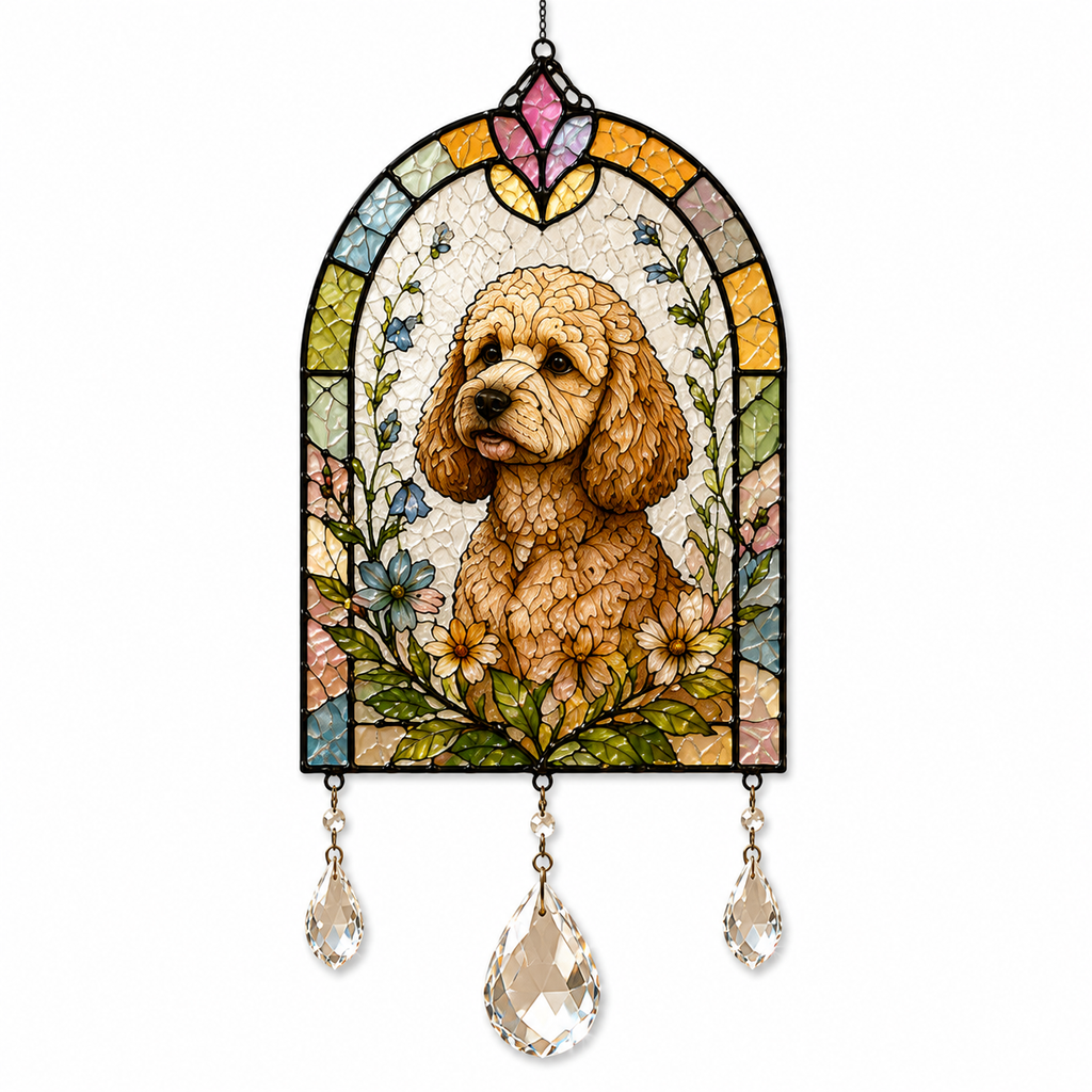 Dog Floral Suncatcher | Stained Glass Style Window Hanging | Crystal Rainbow Decor | Pet Memorial Gift | Dog Lover Gift