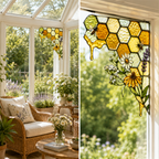 Bee Honeycomb Stained Glass Window Corner Decor – Botanical Window Hanging Ornament