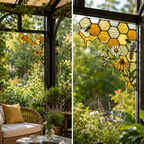 Bee Honeycomb Stained Glass Window Corner Decor – Botanical Window Hanging Ornament