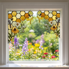 Bee Honeycomb Stained Glass Window Corner Decor – Botanical Window Hanging Ornament