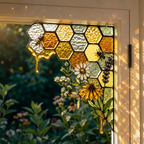 Bee Honeycomb Stained Glass Window Corner Decor – Botanical Window Hanging Ornament