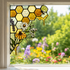 Bee Honeycomb Stained Glass Window Corner Decor – Botanical Window Hanging Ornament
