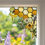 Bee Honeycomb Stained Glass Window Corner Decor – Botanical Window Hanging Ornament