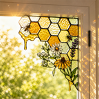 Bee Honeycomb Stained Glass Window Corner Decor – Botanical Window Hanging Ornament