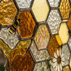 Bee Honeycomb Stained Glass Window Corner Decor – Botanical Window Hanging Ornament
