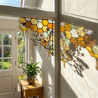 Bee Honeycomb Stained Glass Window Corner Decor – Botanical Window Hanging Ornament