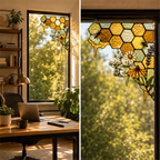 Bee Honeycomb Stained Glass Window Corner Decor – Botanical Window Hanging Ornament