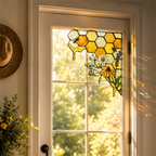 Bee Honeycomb Stained Glass Window Corner Decor – Botanical Window Hanging Ornament