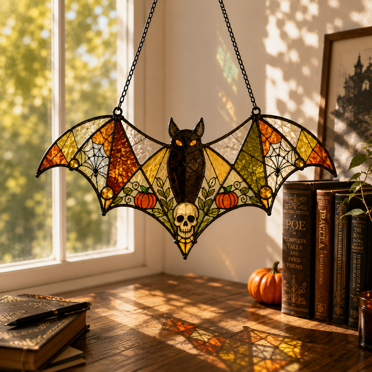 20 Style Halloween Bat Skull Suncatcher | Blue Green Stained Glass Style Window Hanging | Gothic Witchy Decor | Car Ornament Gift