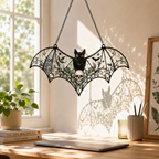 Gothic Bat Skull Suncatcher | Stained Glass Style Window Hanging | Witchy Bat Wall Decor | Car Ornament Gift