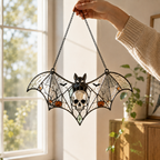 20 Style Halloween Bat Skull Suncatcher | Blue Green Stained Glass Style Window Hanging | Gothic Witchy Decor | Car Ornament Gift
