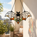 Pink Gothic Bat Skull Suncatcher | Stained Glass Style Window Hanging | Rose Moon Witchy Decor | Car Ornament Gift